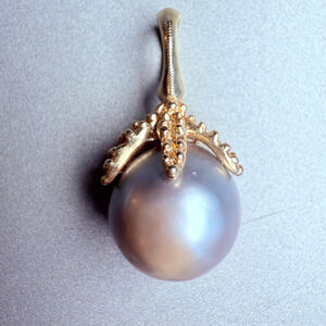 14k Solid Yellow Gold 11.5mm Tahitian Gray Pearl Starfish Bale Pendant Necklace